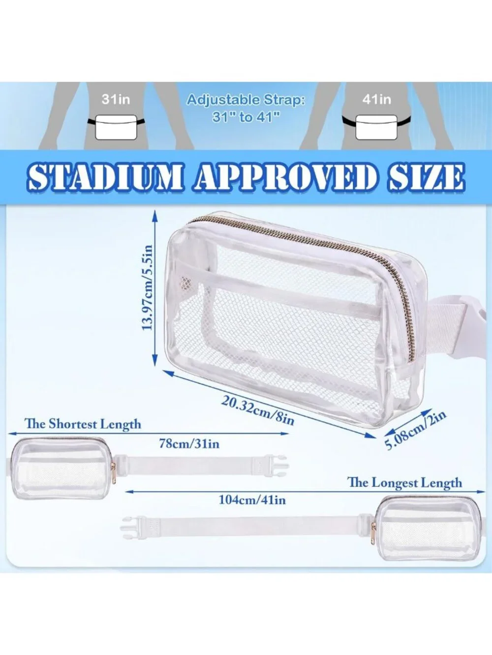 Clear Fanny Pack - 10 Pcs Transparent Belt Bag, Waterproof Waist Bag for Events